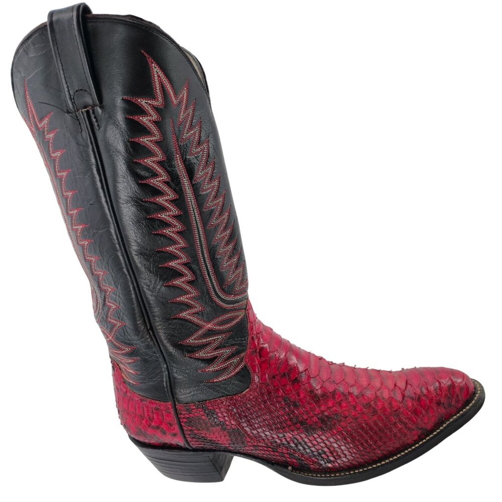 Vintage Mens size 11.5D Red Python Exotic Snakeskin Leather Cowboy Western Boots